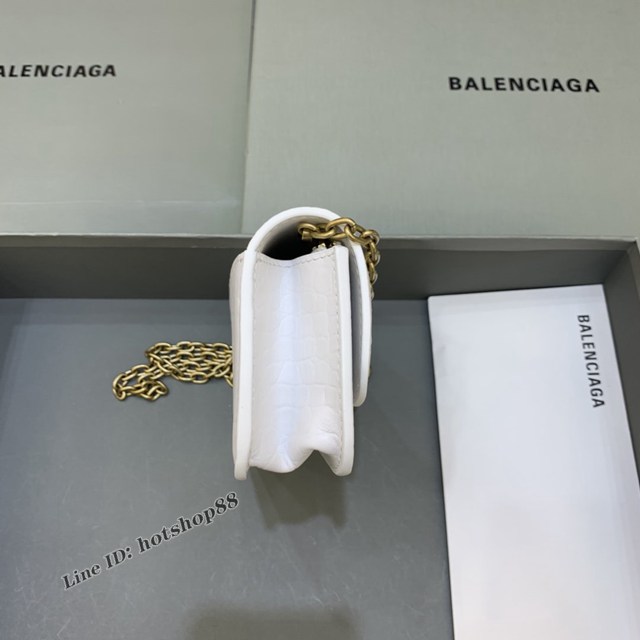 Balenciaga專櫃爆款鏈條女士小挎包 巴黎世家鏈條小號鱷魚白色Gossip bag斜挎包 92722型號 fyj1125